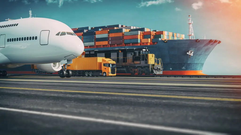 a large cargo ship and a plane, sustainable transport