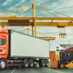 a forklift loading a truck