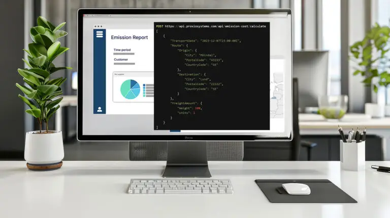 Freight data and calculation API shown on a computer screen with a black screen on it