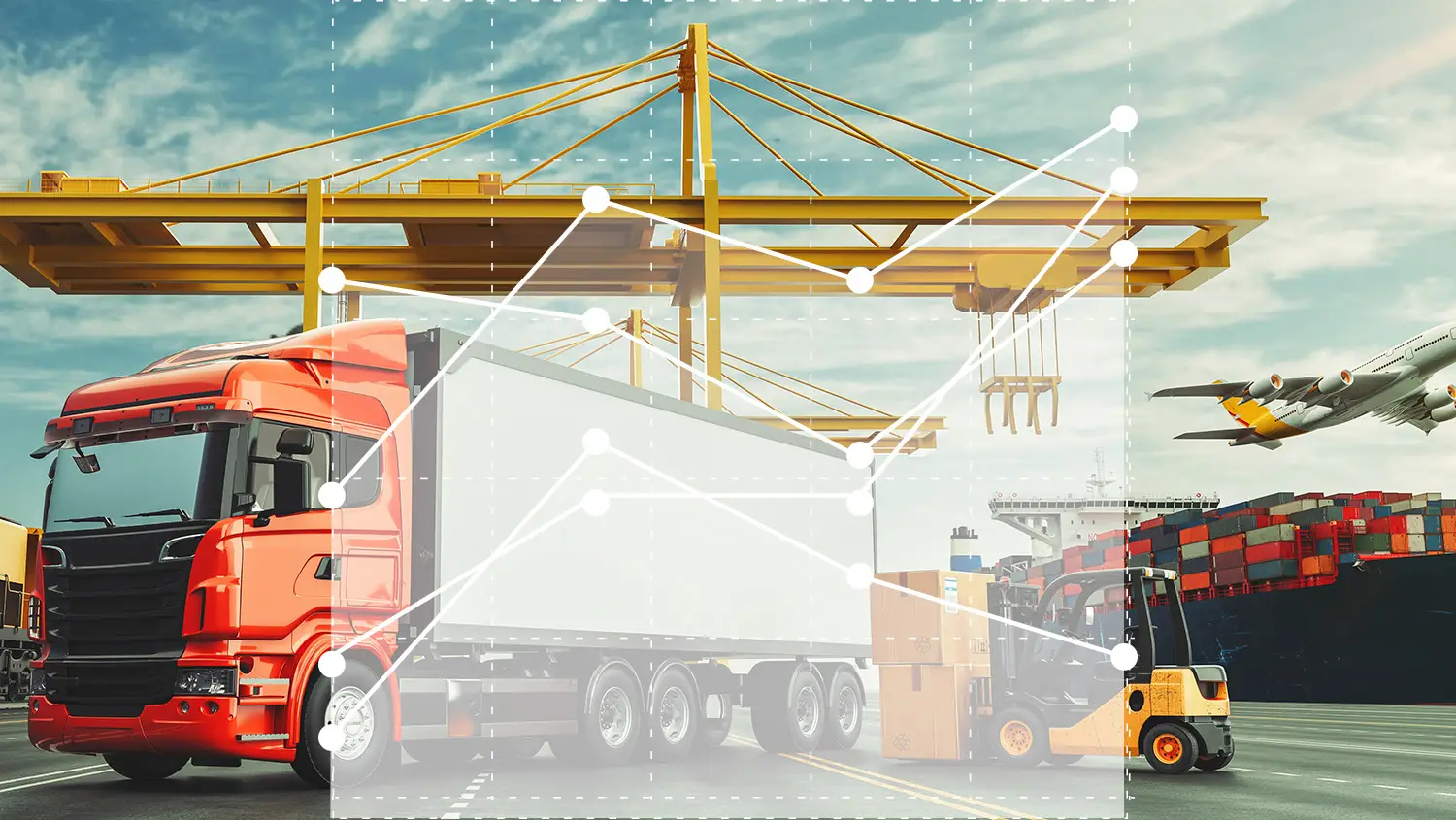 Tracking and Reporting Transport Emissions - a truck with a crane and a white line