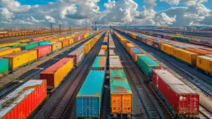 a group of colorful train cars on train tracks