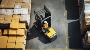 a man in a hard hat on a forklift